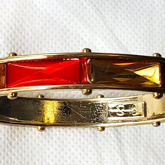 Jessica Simpson Retro Orange Yellow Rhinestone Gold Bangle Bracelet - Picture 2 of 11